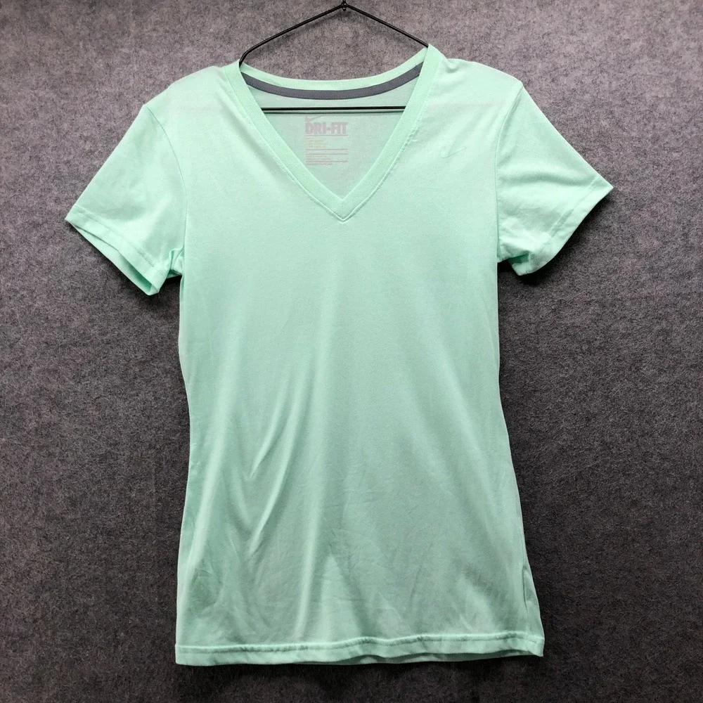 Nike Dri-FIT V-Neck T-Shirt Womens Small Mint Green Cotton Blend Activewear Slim